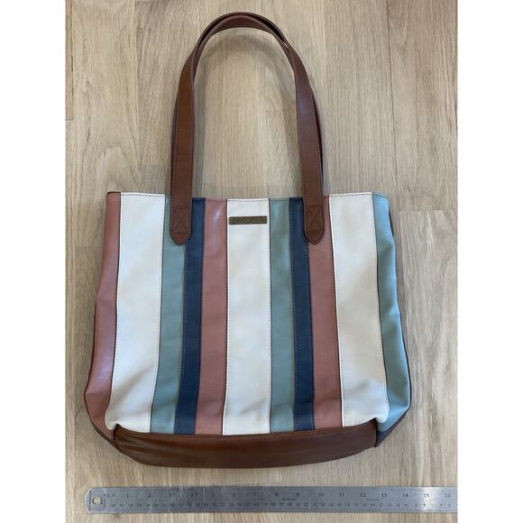 Frye and Co Multicolored Striped Tote Bag Handbag Vegan Faux Leather NWOT - Picture 4 of 9